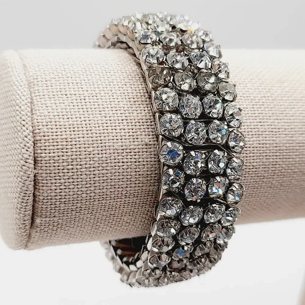 Vintage Airflex Rhinestone Bracelet, Wide Stretch Band, Made in USA, Mid-Century
